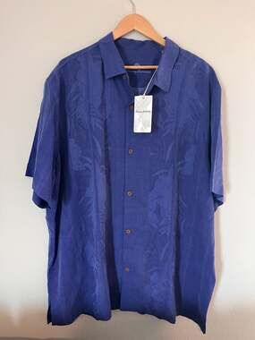 NWT Tommy Bahama, Big&Tall 3XL,100% Silk, Hawaiian Blue Floral Jacquard Camp Shi